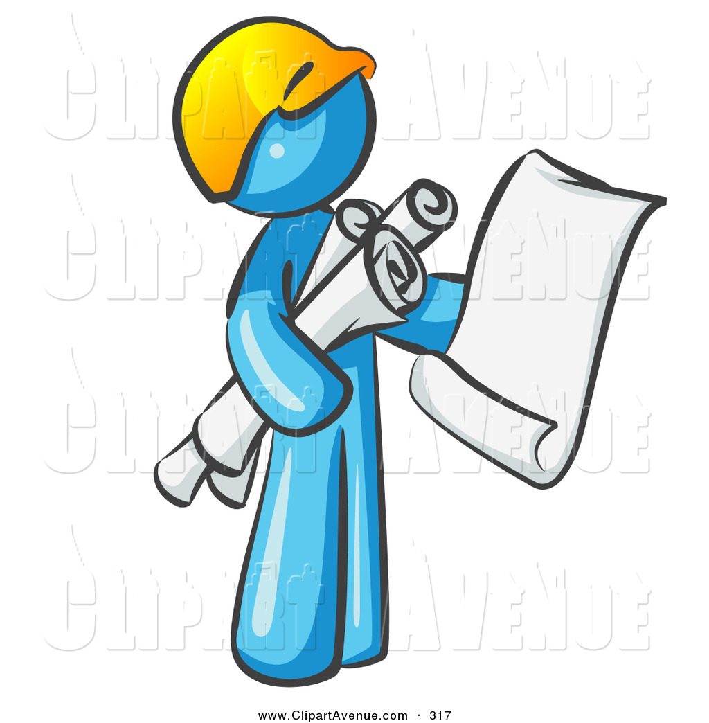 Avenue Clipart Of A Light Blue Contractor Male Or Architect Holding    