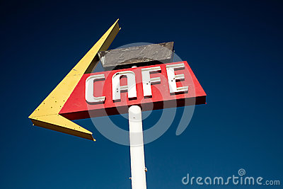 Cafe Sign Along Historic Route 66 In Texas  Vintage Processing 