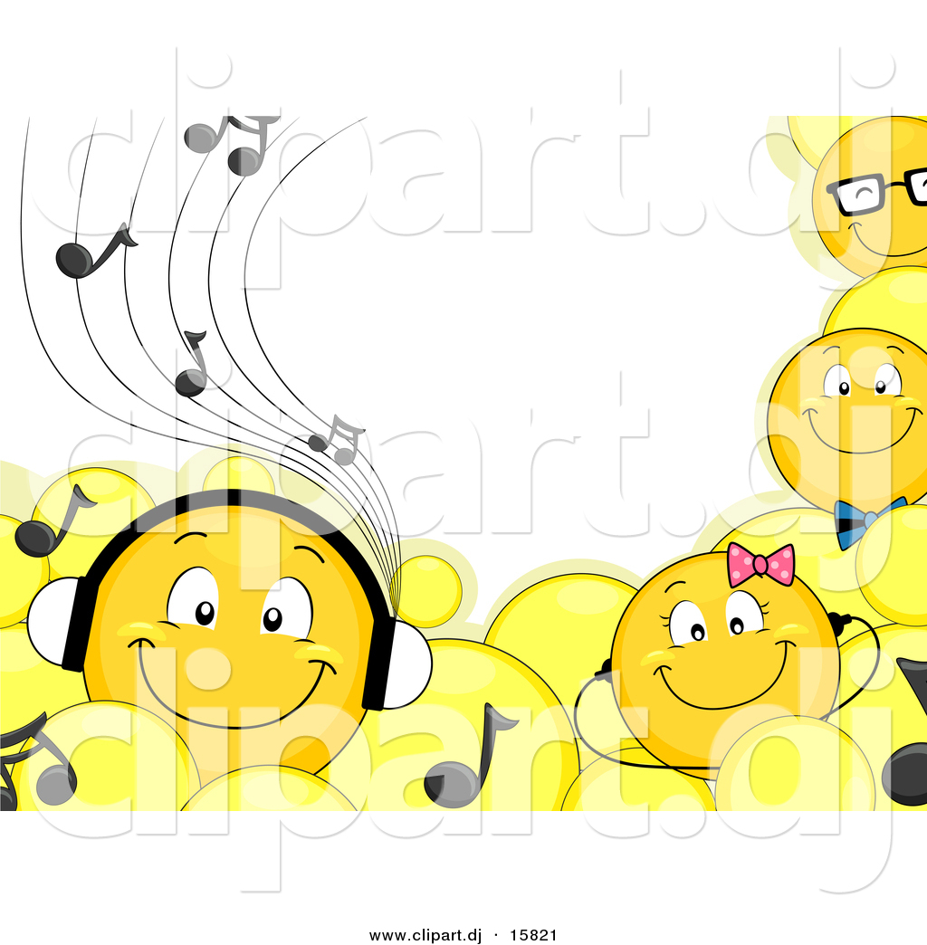 Cartoon Vector Clipart Of Smiling Emoticons Wearing Headphones And
