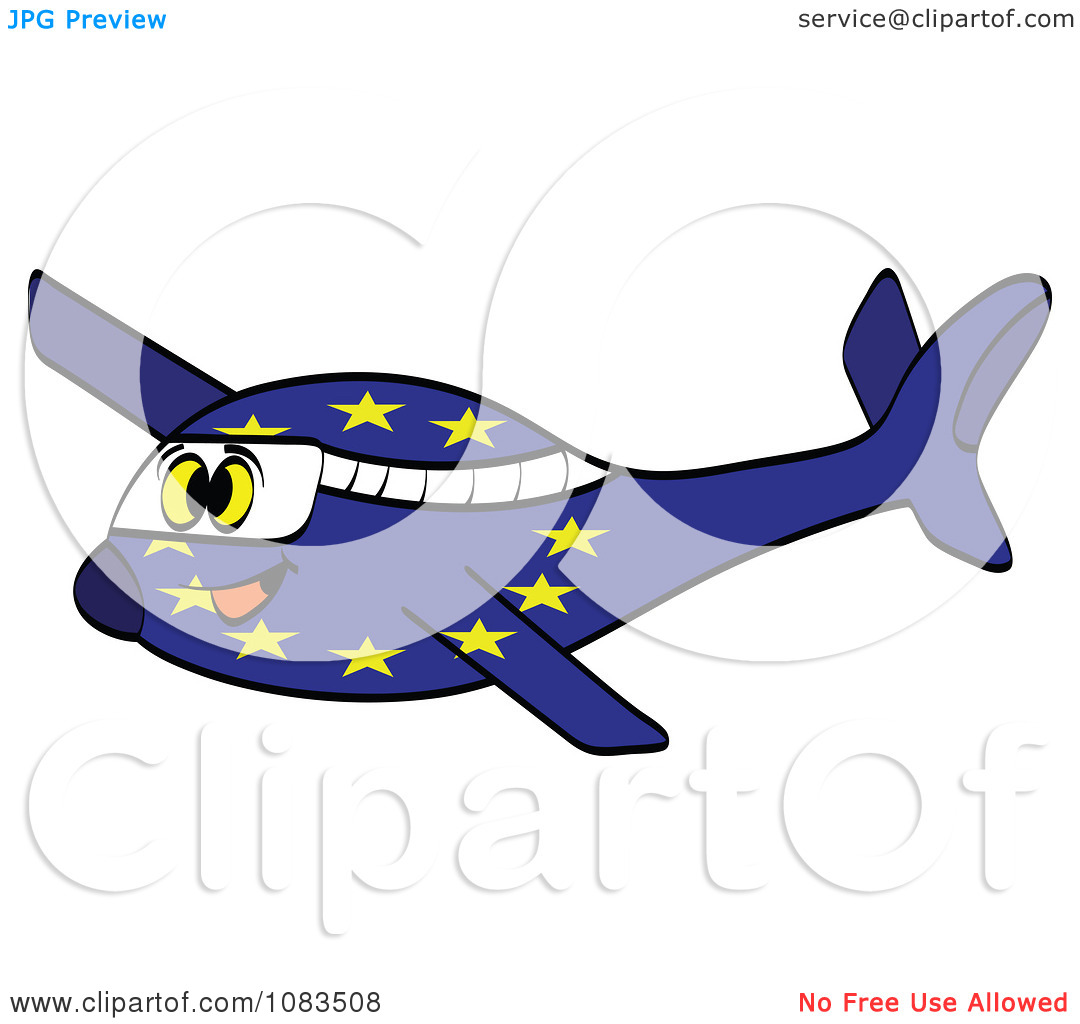 Clipart Happy European Flag Plane   Royalty Free Vector Illustration