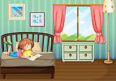 Girl Studying In Her Room   Clipart Graphic