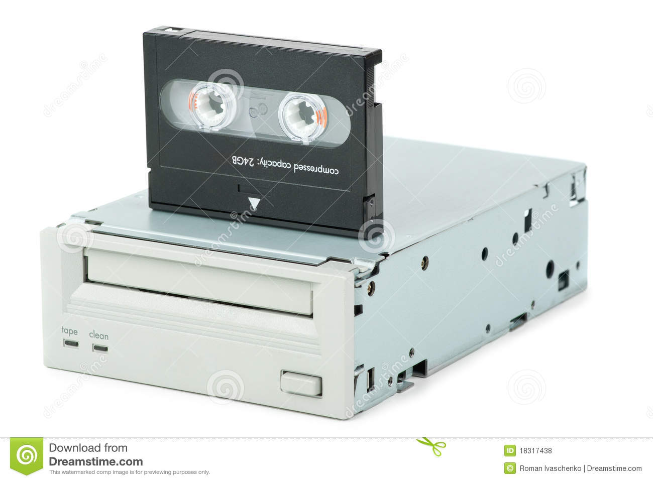 Internal Tape Drive Unit And Cassette Isolated On The White Background