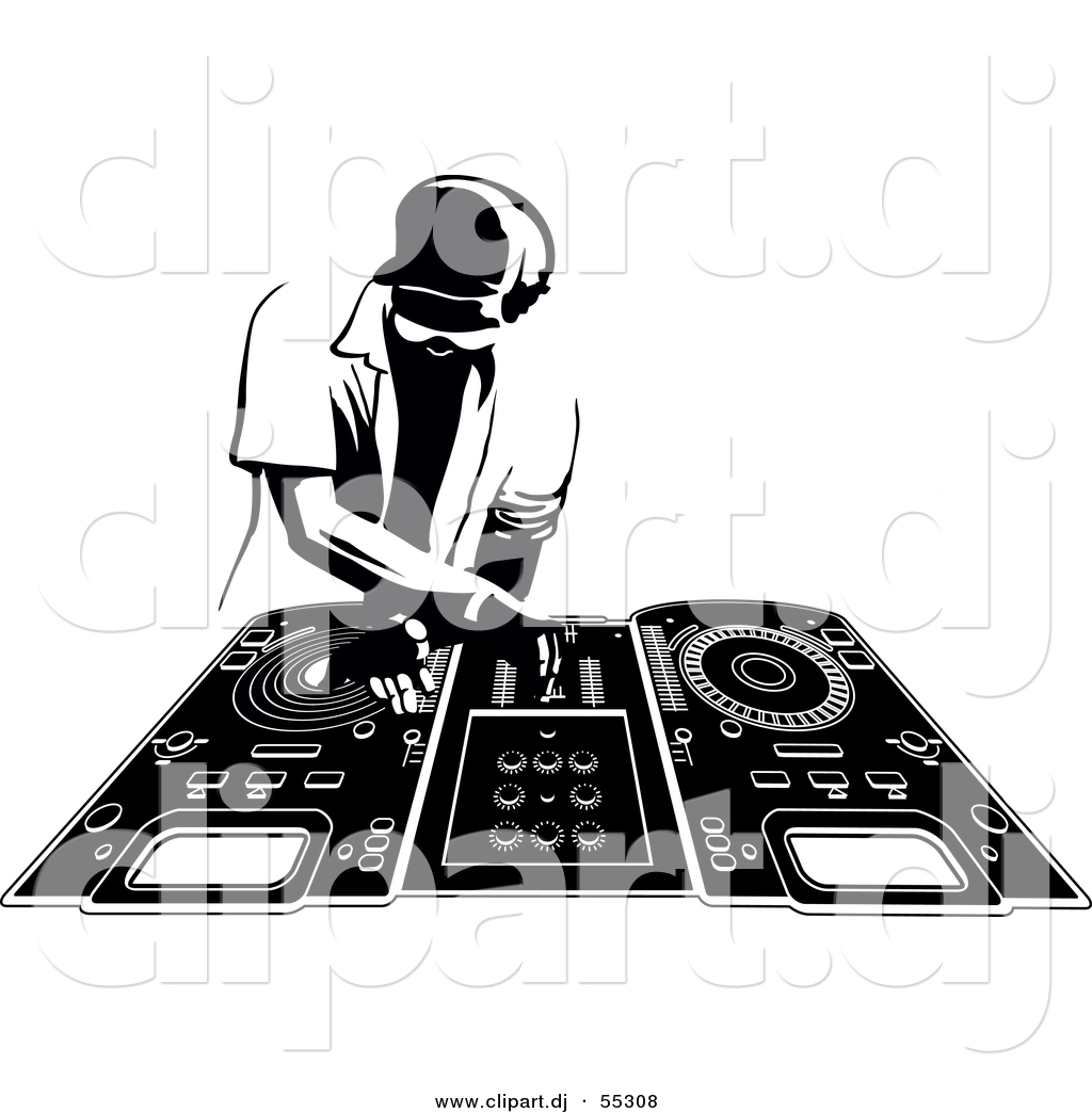 Larger Preview  Vector Clipart Of A Dj Man Mixing Records   Black And