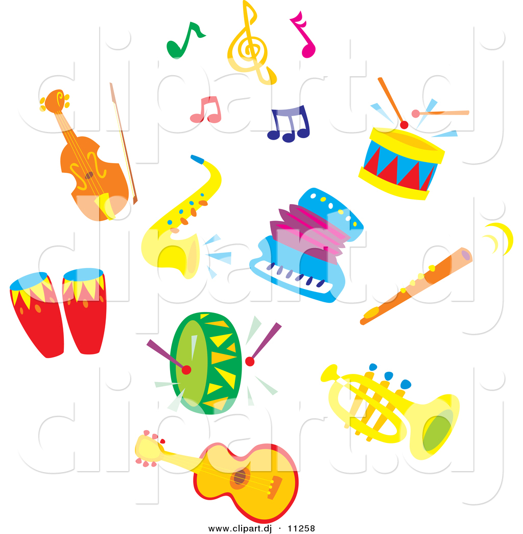 Larger Preview  Vector Clipart Of Sax Accordion Colorful Music Notes