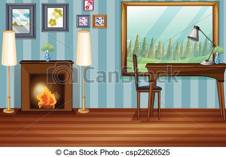 Of A Study Room With Fireplace Csp22626525   Search Clipart