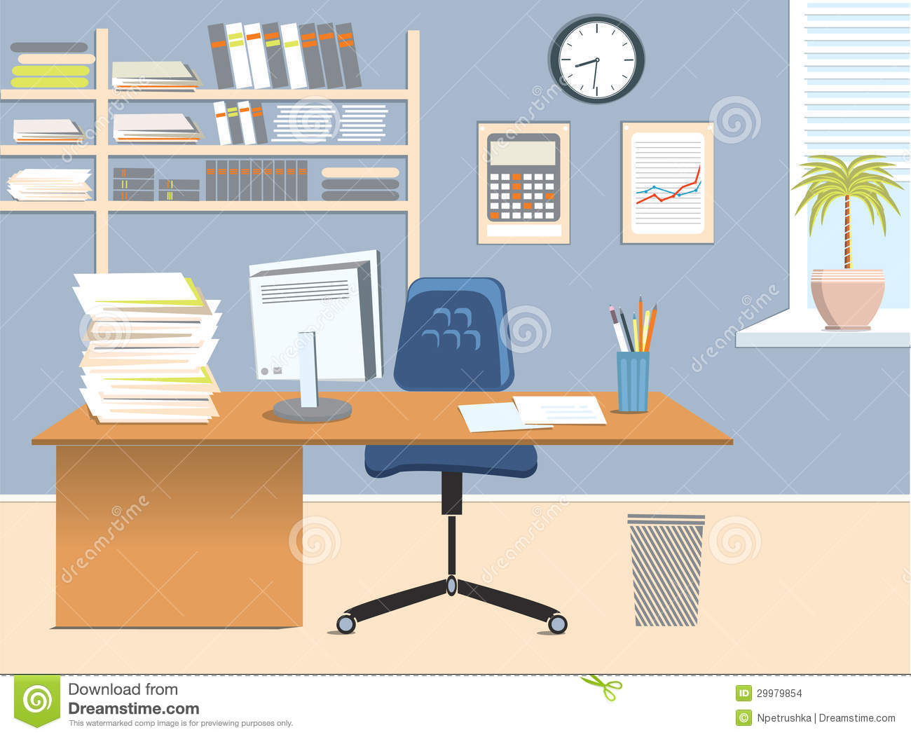 Office Room Vector Interior For Work With Table