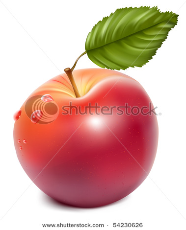 Picture Of A Shiny Red Apple With A Stem And Green Leaf In A Vector