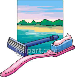 Pink Toothbrush And A Safety Razor   Royalty Free Clipart Picture
