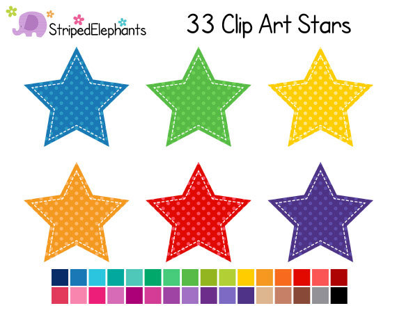 Stitched Star Clip Art Polka Dot   Digital Clipart   Instant Download
