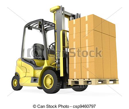 Stock Illustrations Of Yellow Fork Lift Truck With Big Stack Of Carton
