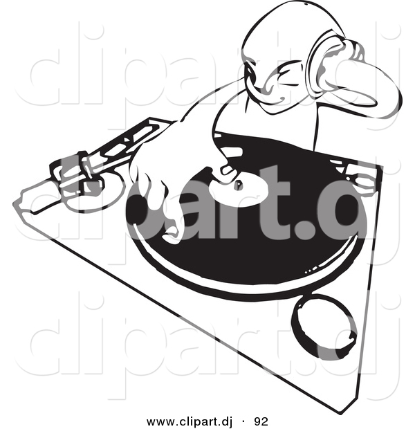 Vector Clipart Of A Dj Mixing Records While Holding Headphone Up To