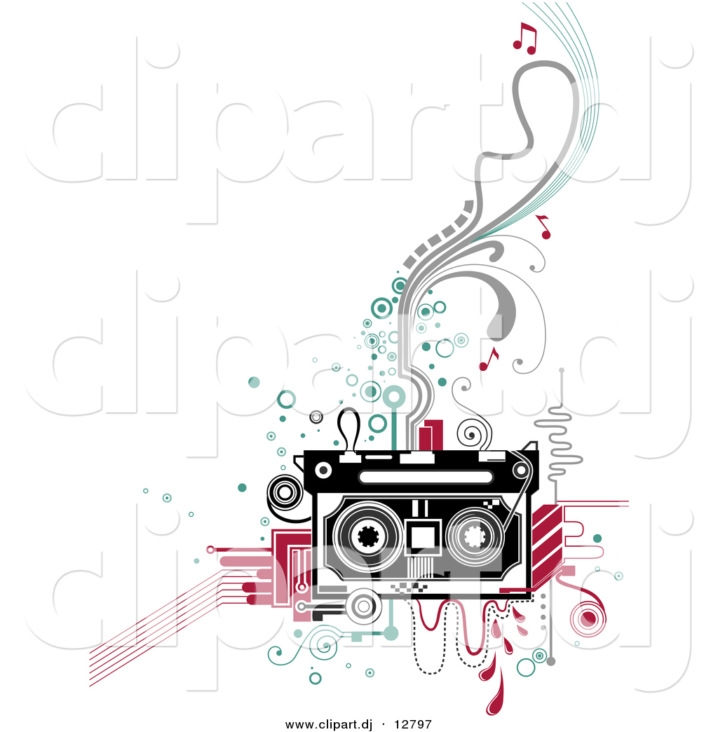 Vector Clipart Of A Retro Cassette Tape Player Over Abstract Designs