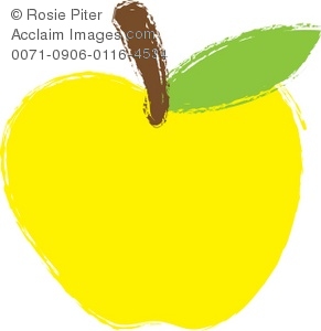 Yellow Apple With Stem And Leaf Royalty Free Clip Art Picture