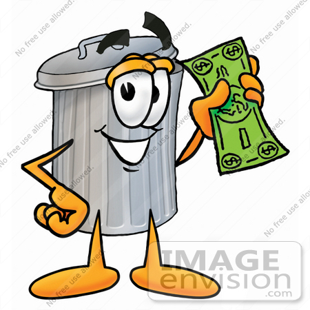 28225 Clip Art Graphic Of A Metal Trash Can Cartoon Character Holding