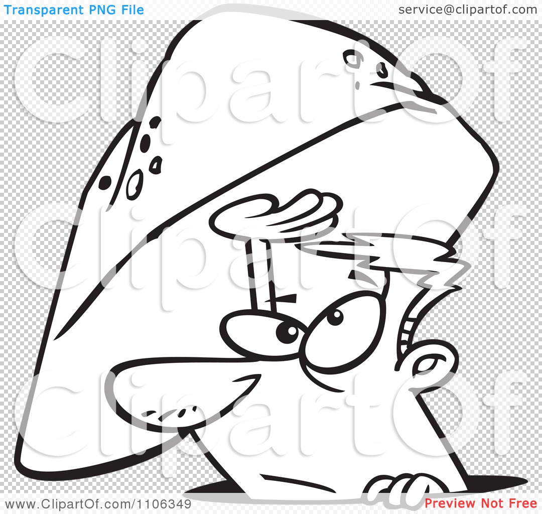 Clipart Outlined Man Emerging From Under A Rock   Royalty Free Vector    