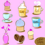 Coffee Break Vector Objects Including Coffee Cups Beans And Cupcakes