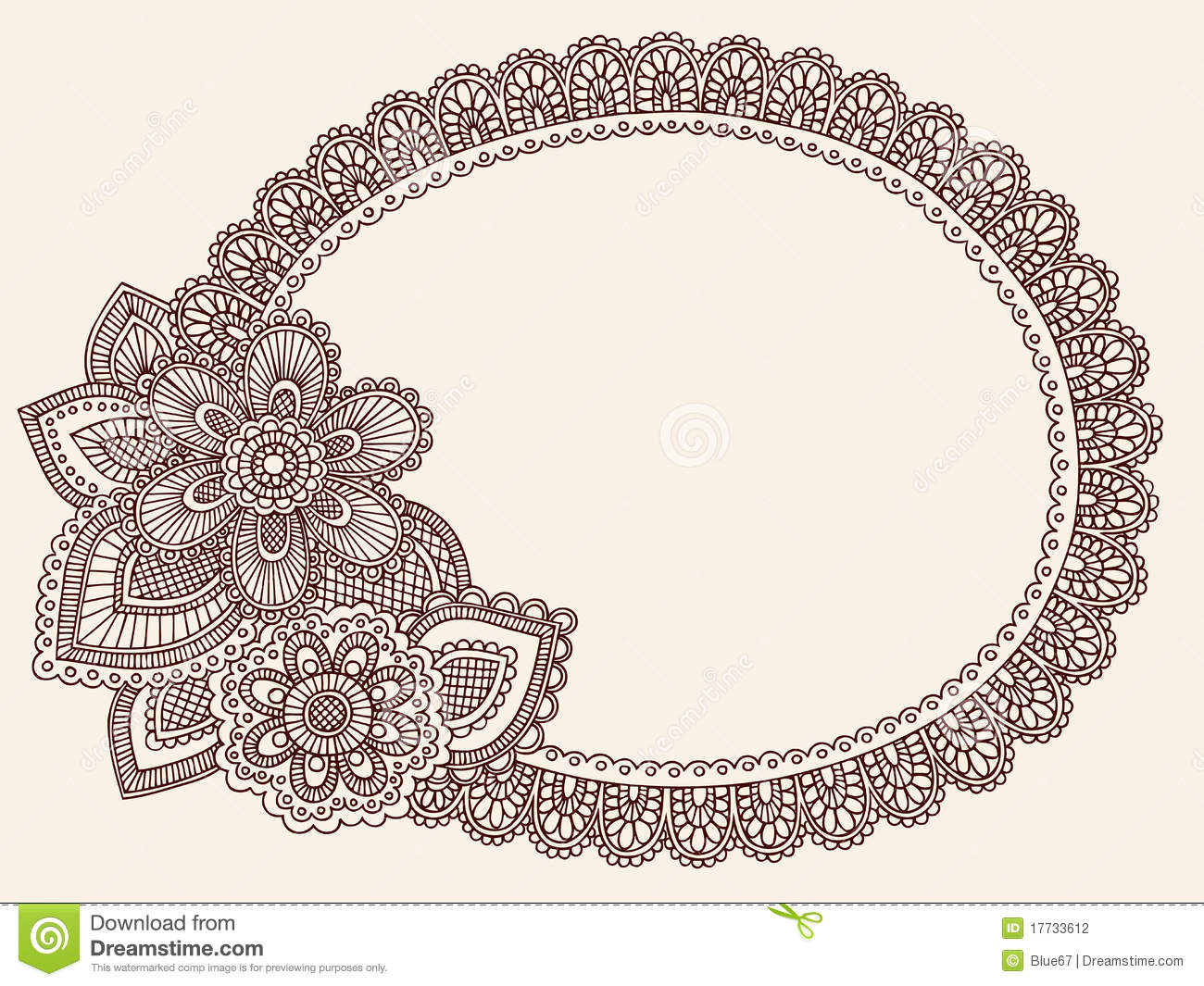 Hand Drawn Abstract Henna Mehndi Lace Doily Paisley Flower Doodle    