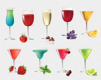 Set Of Drinks Clipart  Cocktails Ju Icy Fruit Illustration  Drinks