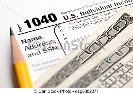 Stock Photo   Tax Time   Closeup Of U S  1040 Tax Return With Pencil