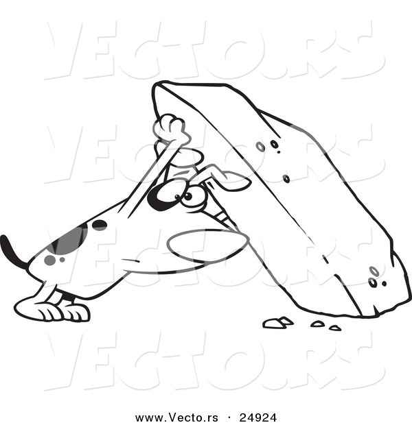     Treasure Hunting Dog Looking Under A Rock   Outlined Coloring Page