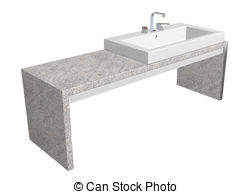 White Square Sink With Chrome Faucet Sitting On A Granite Table    