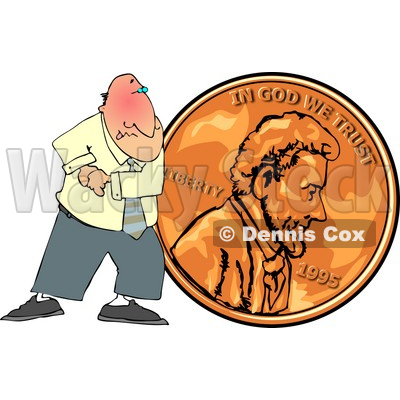 Businessman Pushing A Copper Penny Clipart Picture   Dennis Cox  6032