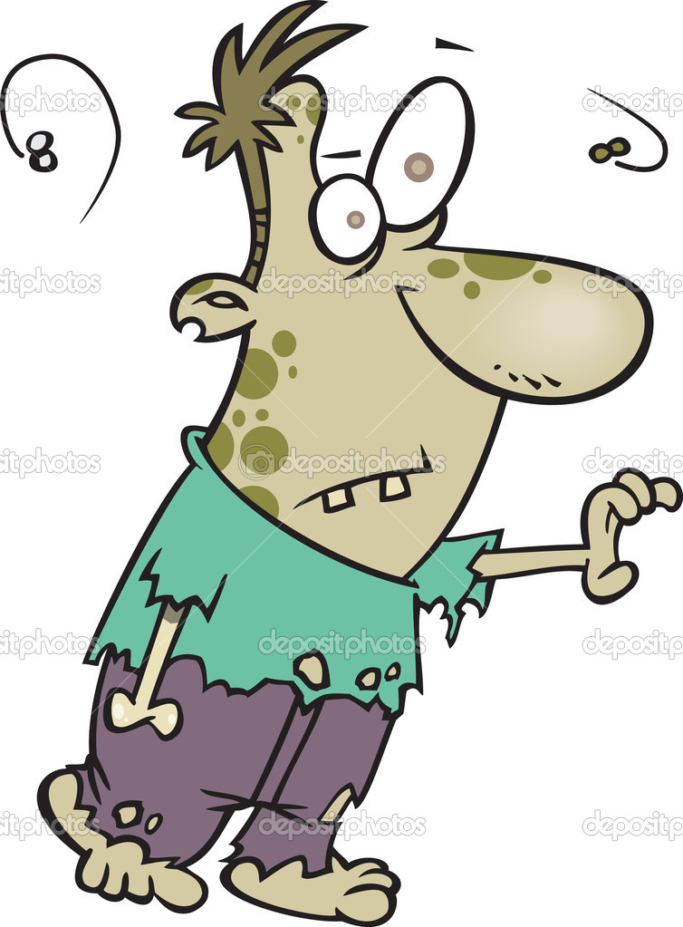 Clipart Cartoon Smelly Zombie Walking With One Hand Out   Royalty Free