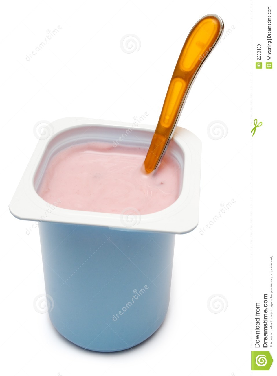 Plastic Yogurt Pot With A Spoon Isolated On A White Background