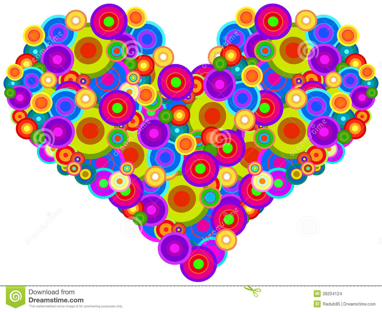 Retro Heart Made Of Multicolored Circles Isolated On White