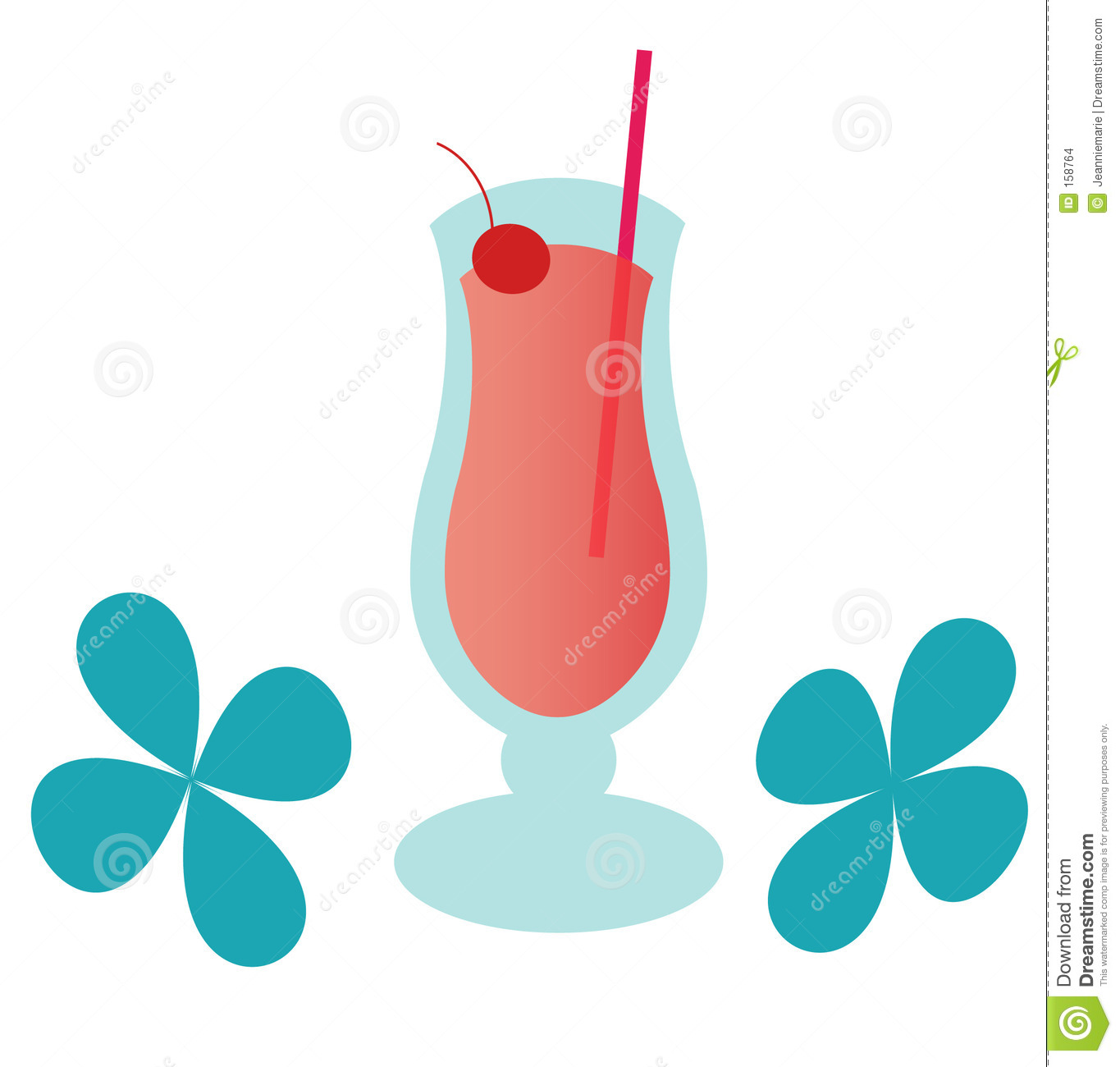 Strawberry Daiquiri With Cherry And Straw  Blue Hippie Style Floral