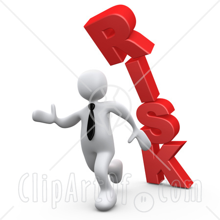 34905 White Business Man Running From The Toppling Red Word Risk