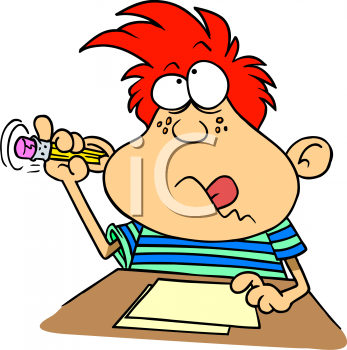 Clip Art Picture Of A Young Boy Thinking While Doing Schoolwork