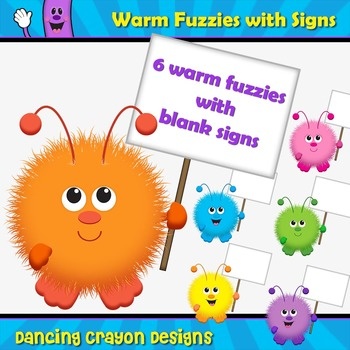 Clip Art  Warm Fuzzy With Blank Sign   Warm Fuzzies Clipart Set