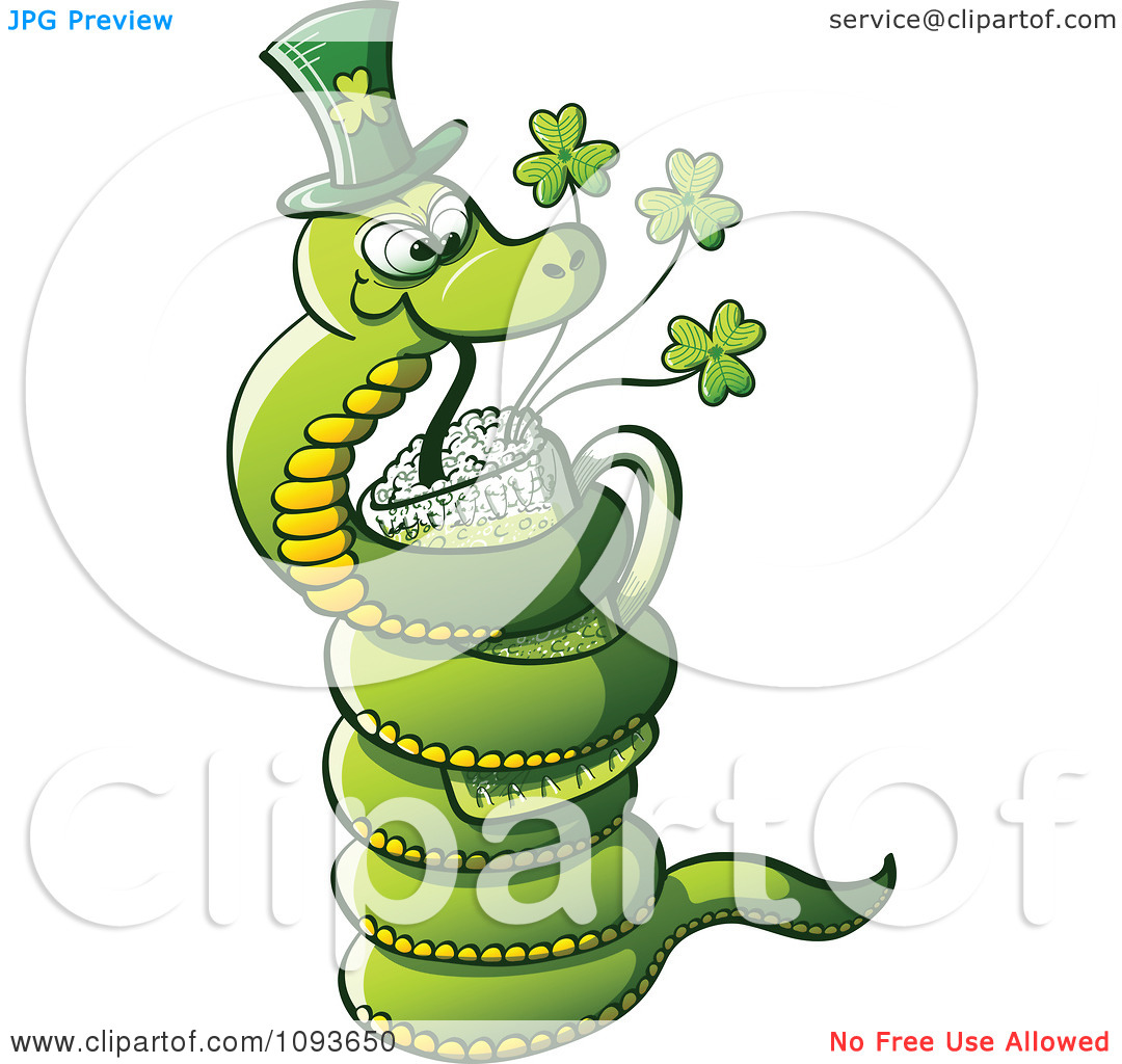 Clipart St Patricks Day Snake Drinking Green Beer   Royalty Free    