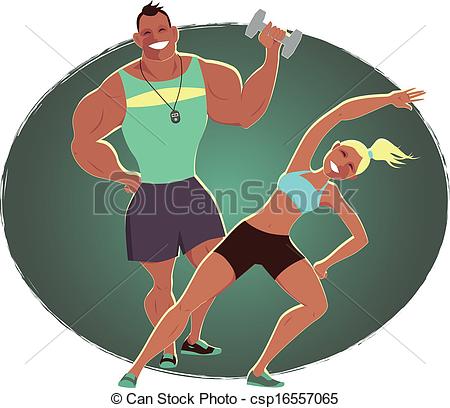 Female Fitness Instructor And Male Personal Trainer On An Abstract