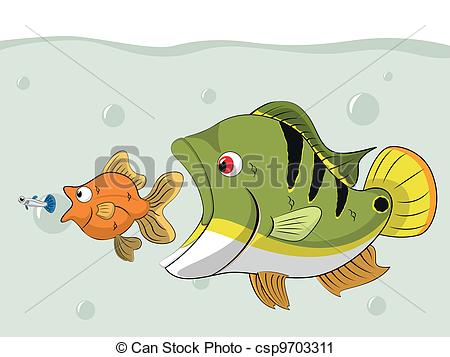 Fish Chain Food In The Pond Bigger Fish    Csp9703311   Search Clipart    