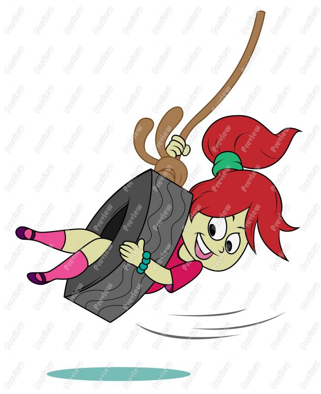 Girl On A Tire Swing Clip Art   Royalty Free Clipart   Vector Cartoon