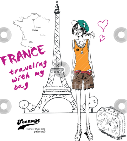 Illustration Girls Paris Stock Vector Clipart Drawing Sketch Pencil