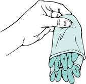 Illustration Of Left Hand Holding Contaminated Gloves Which Have Been