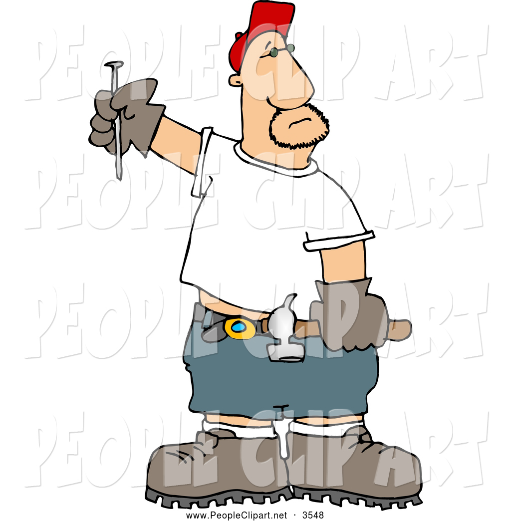 Larger Preview  Clip Art Of A Bored Male Carpenter With A Hammer And