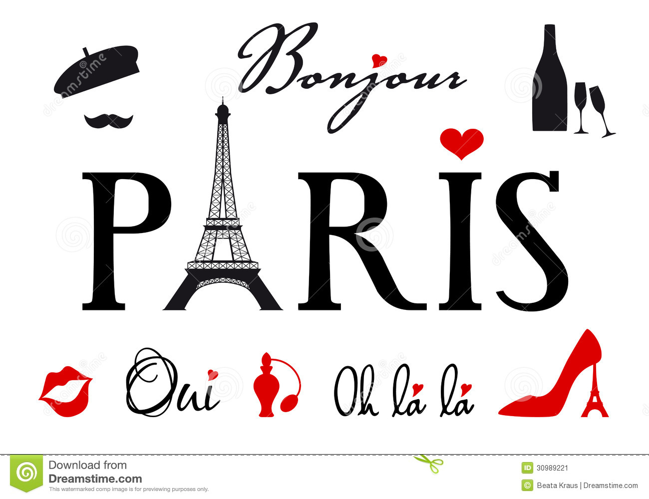 Paris With Eiffel Tower Vector Set Stock Image   Image  30989221