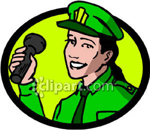 Tour Guide Holding A Microphone Royalty Free Clipart Picture