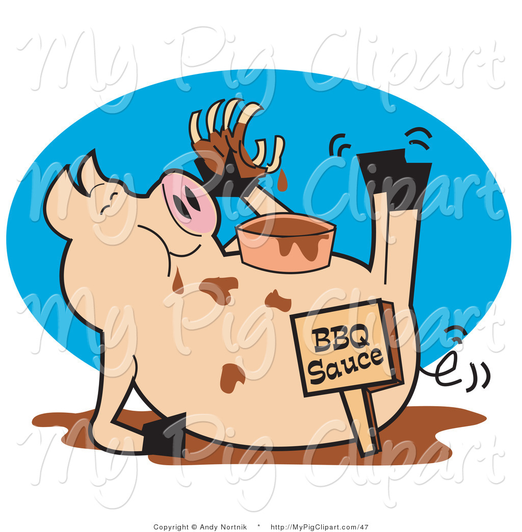 Vector Swine Clipart Of A Pig Eating Ribs In A Mud Puddle By Andy