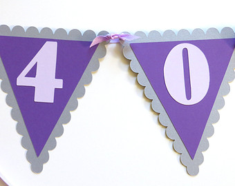 40th Birthday Pennant Banner   40 I S Sweet Purple And Silver Or Your