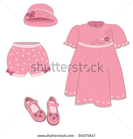 Baby Dress Clipart Black And White Set Of Isolated Baby Girl Pink