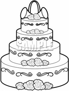 Black And White Clipart Illustration Of A Wedding Cake  The Image Is