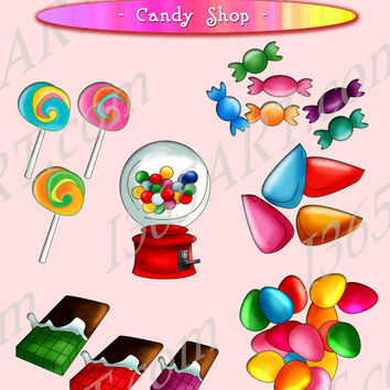 Candy Shop Clipart Pack Lollipops Wrapped Candies Chocolate Bar