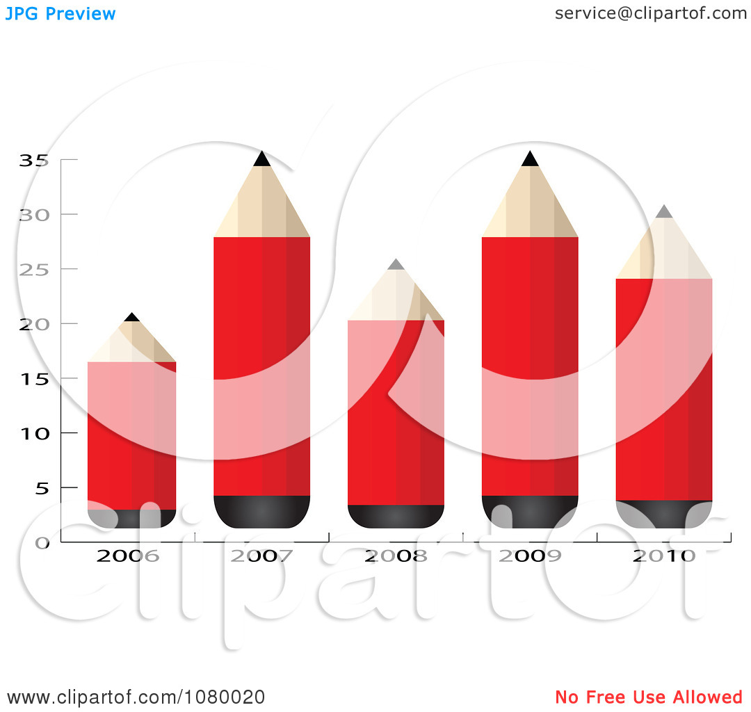 Clipart 3d Red Pencil Bar Graph   Royalty Free Vector Illustration By