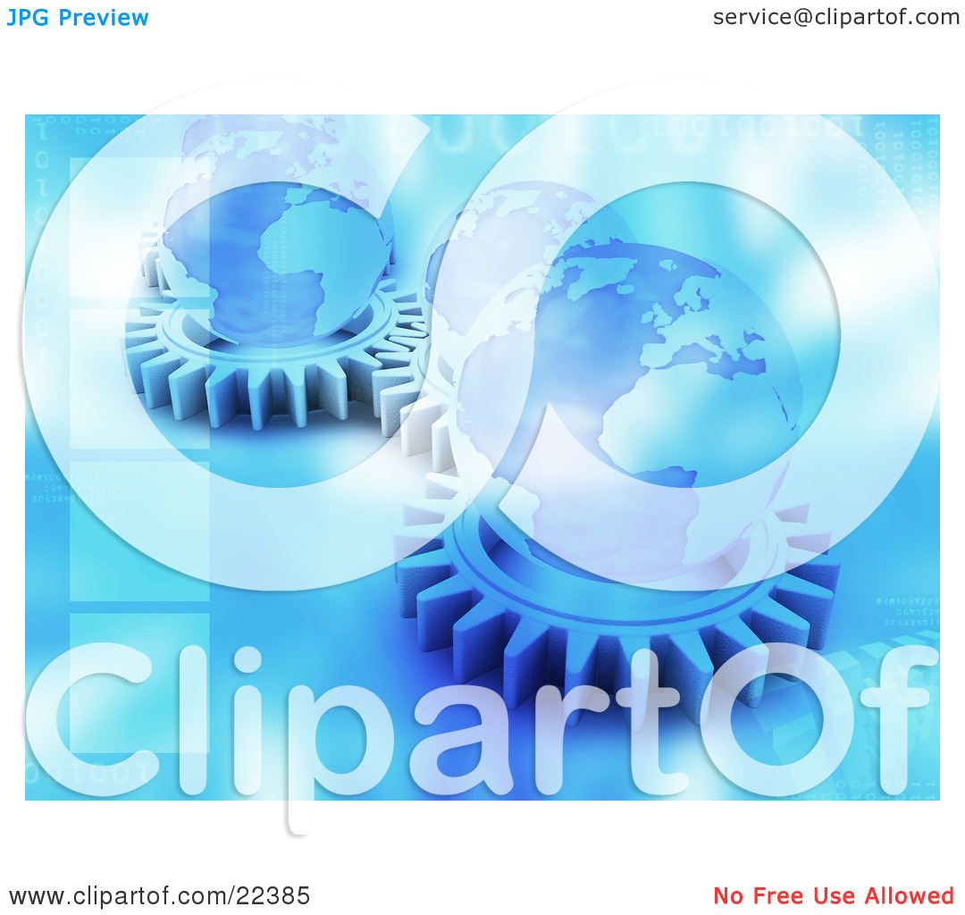 Clipart Illustration Of A Group Of Flat Blue Cog Gears Spinning With