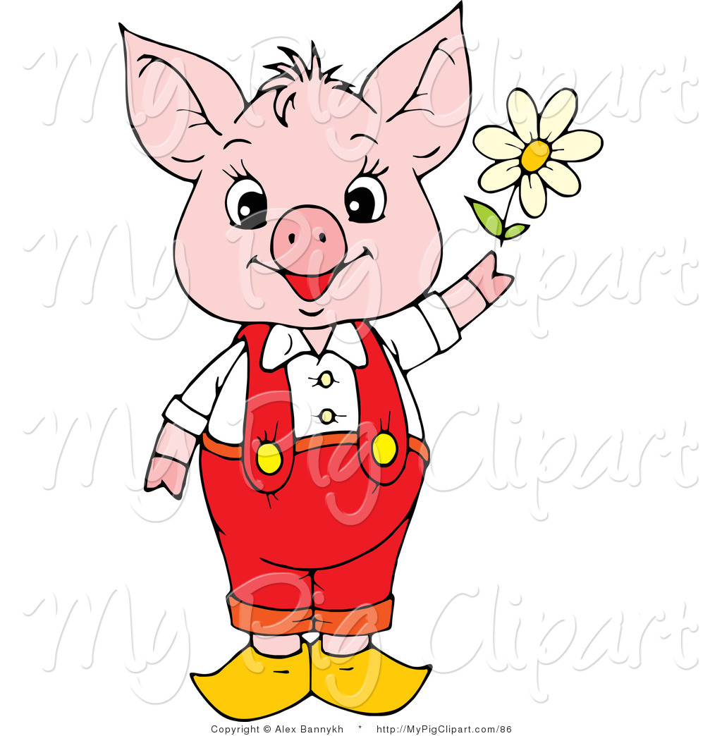 Cute And Young Pink Piggy In Red Pants And Suspenders Holding A White    